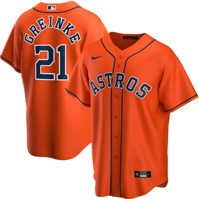 Men's Houston Astros #21 Zack Greinke Orange Cool Base Stitched Jersey